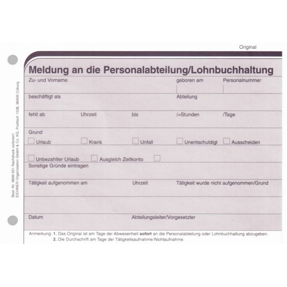 Arbeits-Ausfall-Meldung
