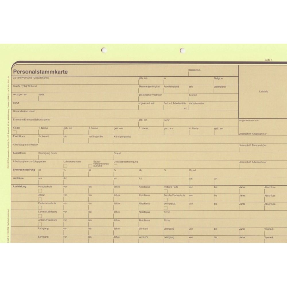 Personalstammkarte DIN A4