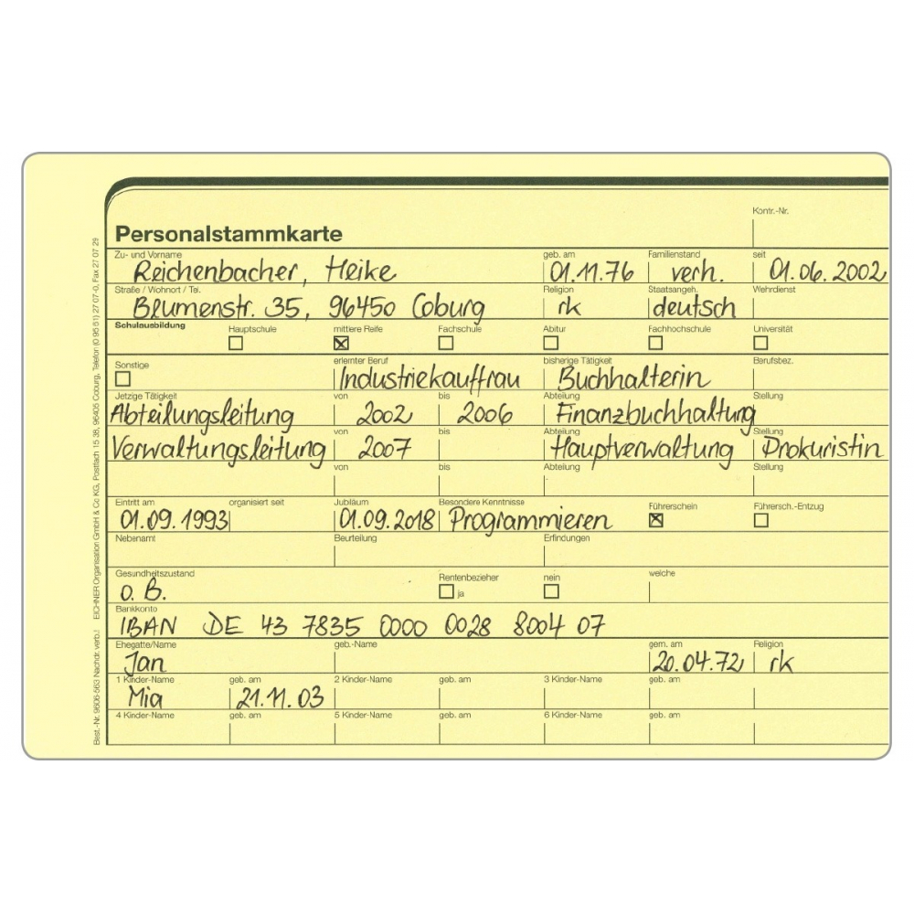 Personalstammkarte, DIN A5