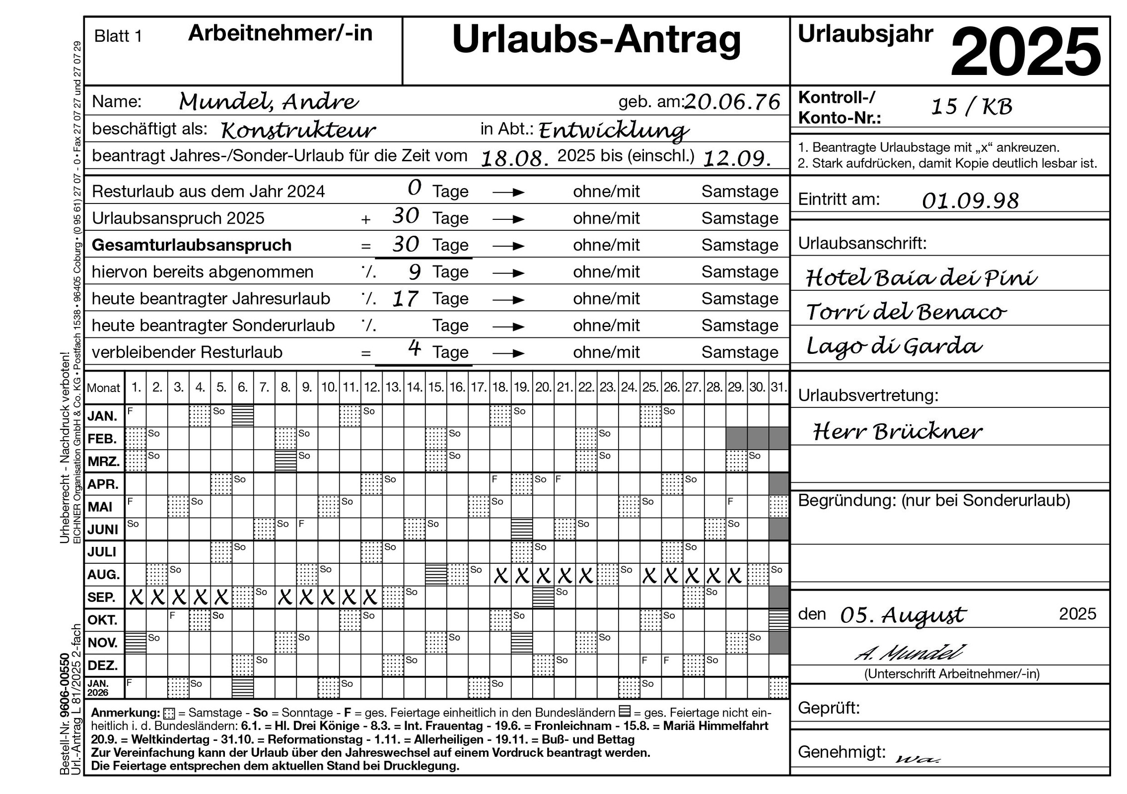  Urlaubs-Antrag für 2025 - EOC Shop Bildidee 